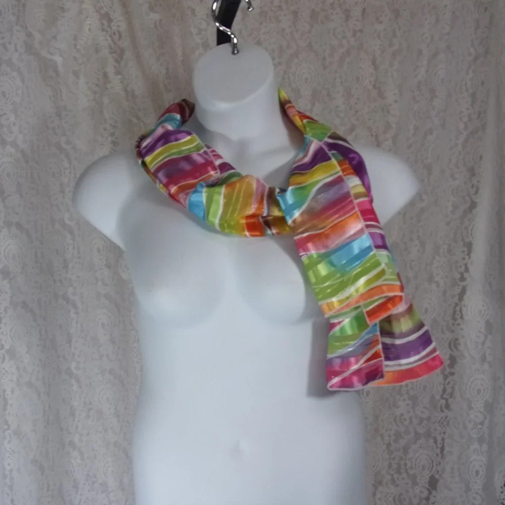 Oblong Silky Rainbow Scarf NWOT One Size - Picture 1 of 3